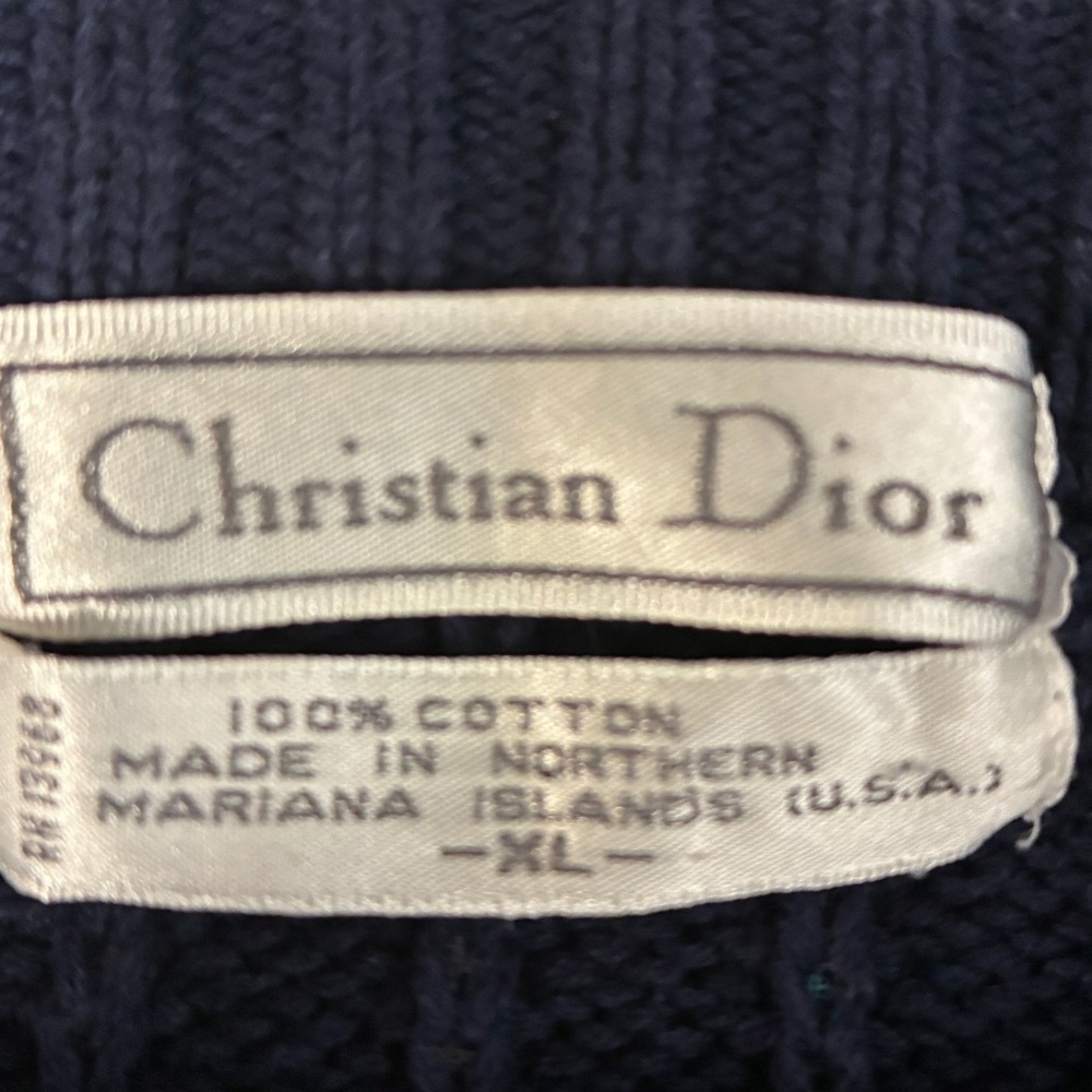 Christian Dior Monsieur‎ Vintage Striped Cable Knit Sweater Mens XL Navy White - Picture 5 of 6